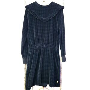 Scotch & Soda R'Belle Girls Black Velvet Houndstooth Dress Ruffle‎ Collar
